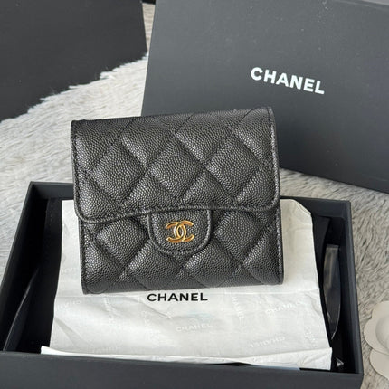 CHANEL 25S CF SMALL TRI FOLD WALLET 11 IN BLACK CAVIAR GOLD HARDWARE