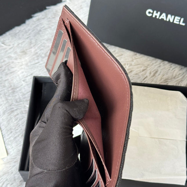 CHANEL 25S CF SMALL TRI FOLD WALLET 11 IN BLACK CAVIAR GOLD HARDWARE