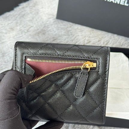 CHANEL 25S CF SMALL TRI FOLD WALLET 11 IN BLACK CAVIAR GOLD HARDWARE