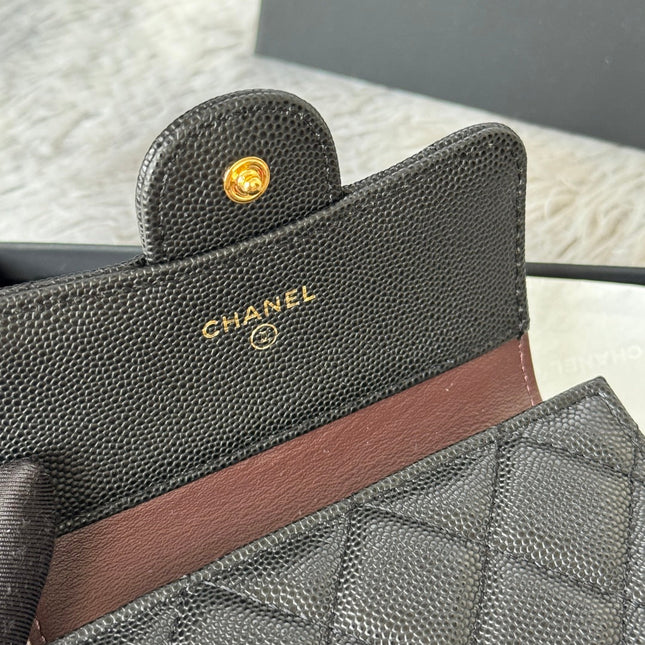 CHANEL 25S CF SMALL TRI FOLD WALLET 11 IN BLACK CAVIAR GOLD HARDWARE