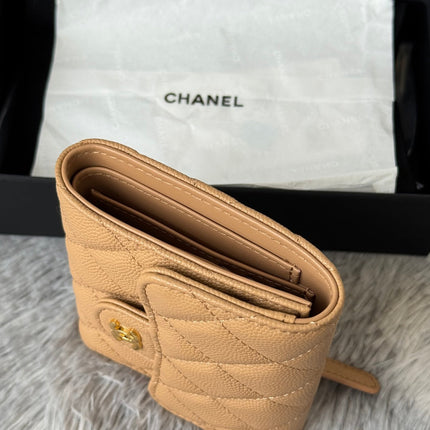 CHANEL 25S CF SMALL TRI FOLD WALLET 11 IN GOLDEN CARAMEL CAVIAR GOLD HARDWARE