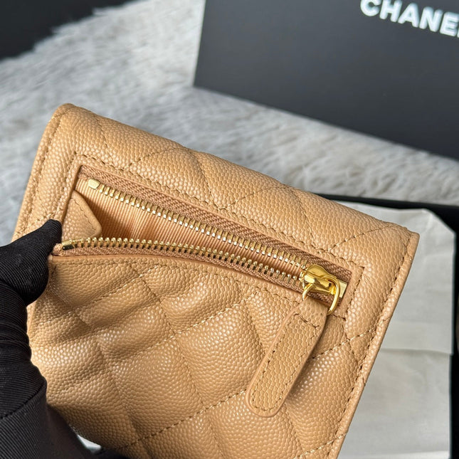 CHANEL 25S CF SMALL TRI FOLD WALLET 11 IN GOLDEN CARAMEL CAVIAR GOLD HARDWARE