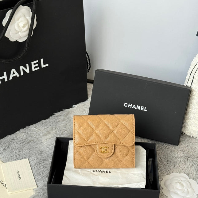 CHANEL 25S CF SMALL TRI FOLD WALLET 11 IN GOLDEN CARAMEL CAVIAR GOLD HARDWARE