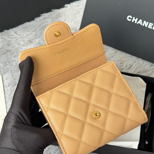 CHANEL 25S CF SMALL TRI FOLD WALLET 11 IN GOLDEN CARAMEL CAVIAR GOLD HARDWARE