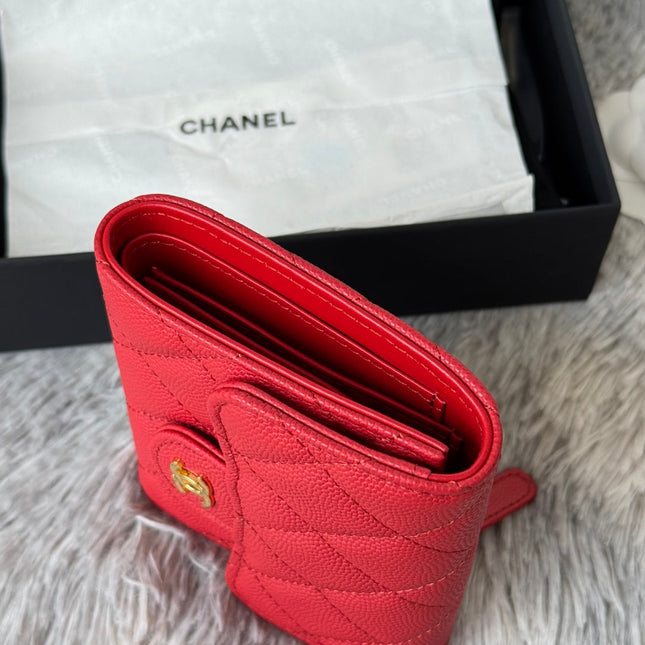 CHANEL 25S CF SMALL TRI FOLD WALLET 11 IN VIVID RED CAVIAR GOLD HARDWARE