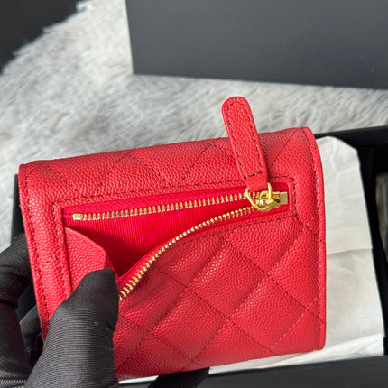 CHANEL 25S CF SMALL TRI FOLD WALLET 11 IN VIVID RED CAVIAR GOLD HARDWARE