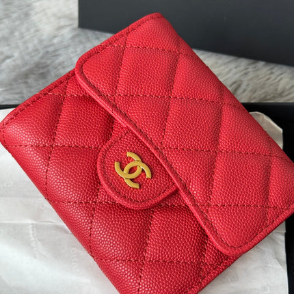 CHANEL 25S CF SMALL TRI FOLD WALLET 11 IN VIVID RED CAVIAR GOLD HARDWARE