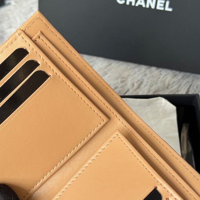CHANEL 25S CF SMALL TRI FOLD WALLET 11 IN GOLDEN CARAMEL CAVIAR GOLD HARDWARE