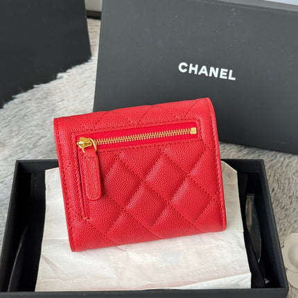 CHANEL 25S CF SMALL TRI FOLD WALLET 11 IN VIVID RED CAVIAR GOLD HARDWARE