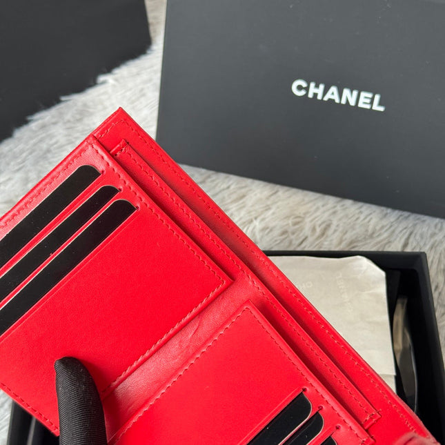 CHANEL 25S CF SMALL TRI FOLD WALLET 11 IN VIVID RED CAVIAR GOLD HARDWARE