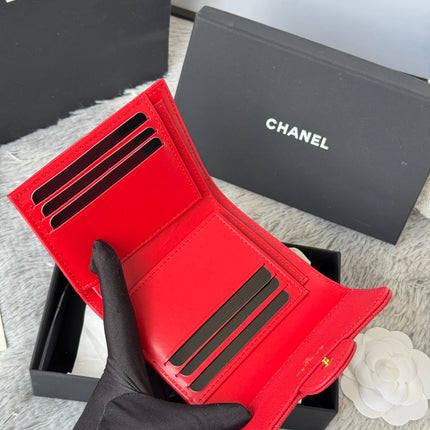 CHANEL 25S CF SMALL TRI FOLD WALLET 11 IN VIVID RED CAVIAR GOLD HARDWARE