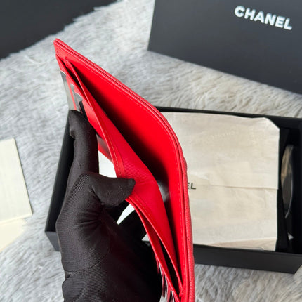 CHANEL 25S CF SMALL TRI FOLD WALLET 11 IN VIVID RED CAVIAR GOLD HARDWARE