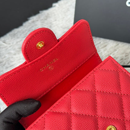 CHANEL 25S CF SMALL TRI FOLD WALLET 11 IN VIVID RED CAVIAR GOLD HARDWARE