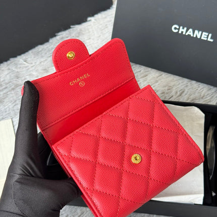 CHANEL 25S CF SMALL TRI FOLD WALLET 11 IN VIVID RED CAVIAR GOLD HARDWARE