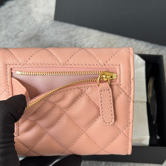 CHANEL 25S CF SMALL TRI FOLD WALLET 11 IN PEACH PINK CAVIAR GOLD HARDWARE
