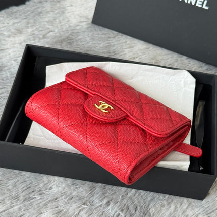 CHANEL 25S CF SMALL TRI FOLD WALLET 11 IN VIVID RED CAVIAR GOLD HARDWARE