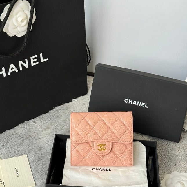 CHANEL 25S CF SMALL TRI FOLD WALLET 11 IN PEACH PINK CAVIAR GOLD HARDWARE