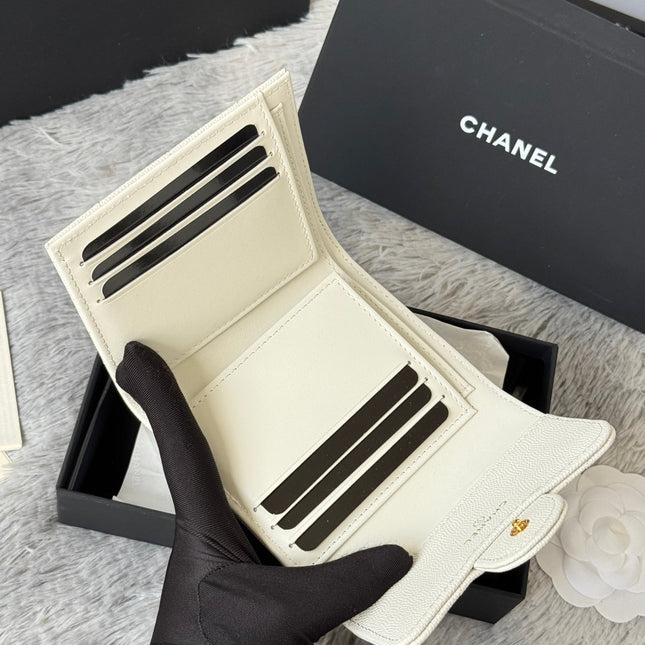 CHANEL 25S CF SMALL TRI FOLD WALLET 11 IN IVORY CAVIAR GOLD HARDWARE