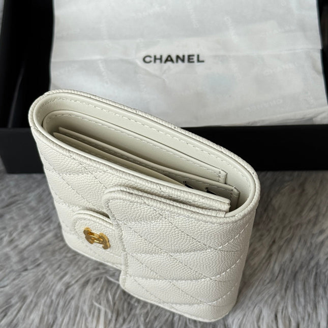 CHANEL 25S CF SMALL TRI FOLD WALLET 11 IN IVORY CAVIAR GOLD HARDWARE