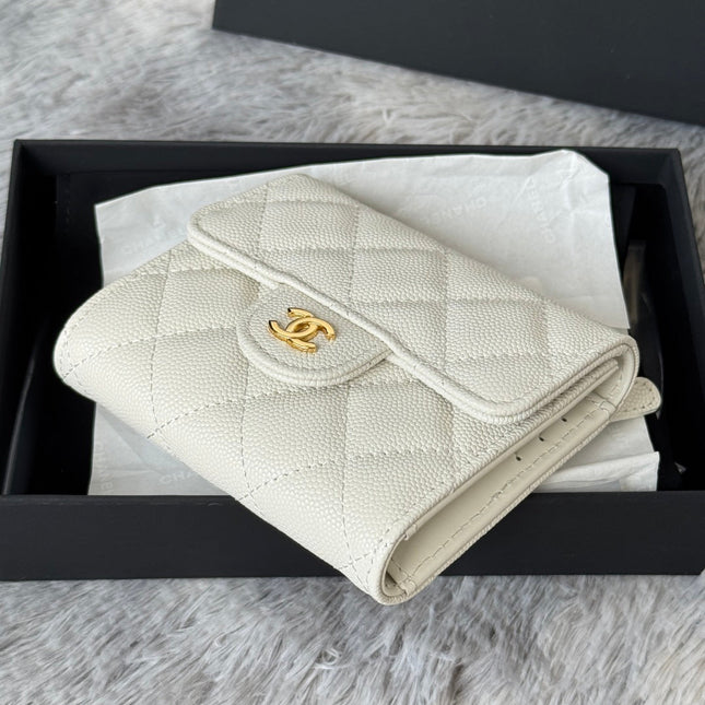 CHANEL 25S CF SMALL TRI FOLD WALLET 11 IN IVORY CAVIAR GOLD HARDWARE