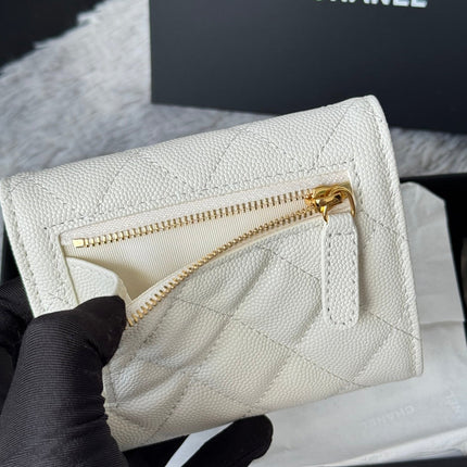 CHANEL 25S CF SMALL TRI FOLD WALLET 11 IN IVORY CAVIAR GOLD HARDWARE