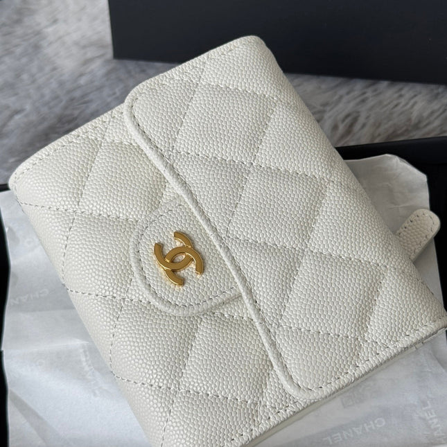 CHANEL 25S CF SMALL TRI FOLD WALLET 11 IN IVORY CAVIAR GOLD HARDWARE