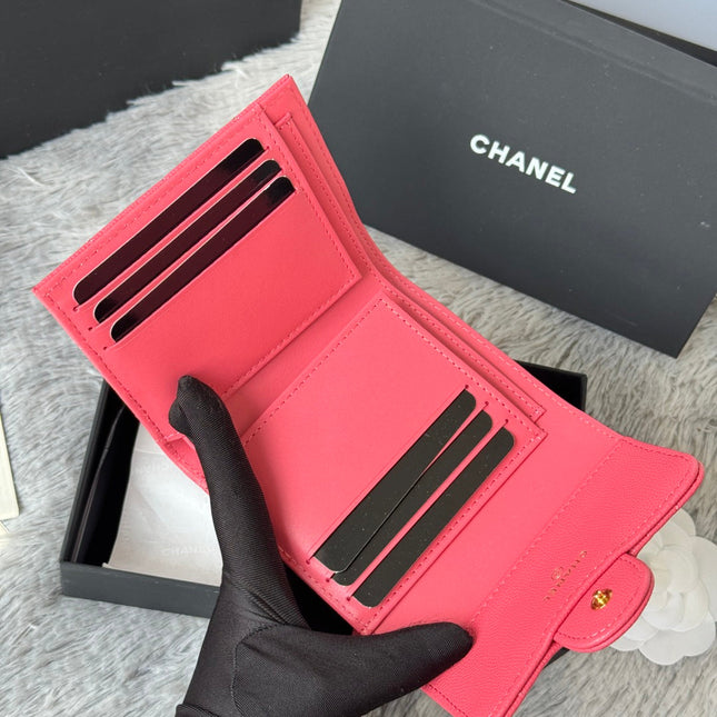 CHANEL 25S CF SMALL TRI FOLD WALLET 11 IN WATERMELON CAVIAR GOLD HARDWARE