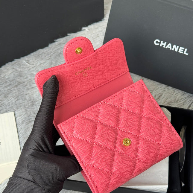CHANEL 25S CF SMALL TRI FOLD WALLET 11 IN WATERMELON CAVIAR GOLD HARDWARE
