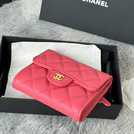 CHANEL 25S CF SMALL TRI FOLD WALLET 11 IN WATERMELON CAVIAR GOLD HARDWARE