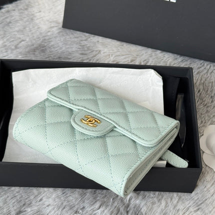 CHANEL 25S CF SMALL TRI FOLD WALLET 11 IN SOFT MINT CAVIAR GOLD HARDWARE