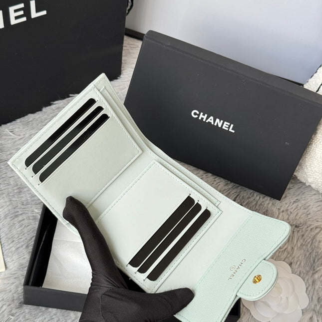 CHANEL 25S CF SMALL TRI FOLD WALLET 11 IN SOFT MINT CAVIAR GOLD HARDWARE