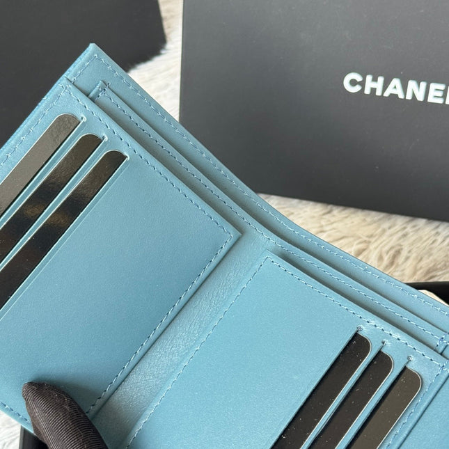 CHANEL 25S CF SMALL TRI FOLD WALLET 11 IN SLATE BLUE CAVIAR GOLD HARDWARE