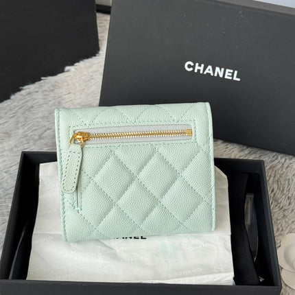 CHANEL 25S CF SMALL TRI FOLD WALLET 11 IN SOFT MINT CAVIAR GOLD HARDWARE