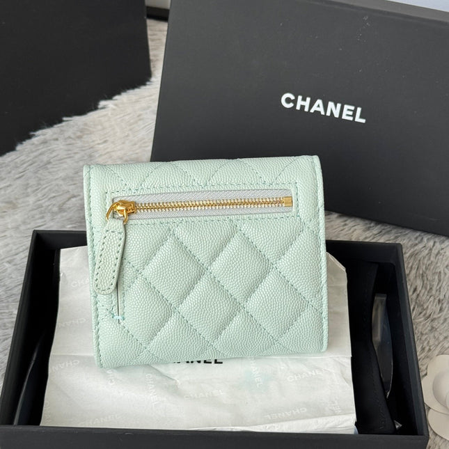 CHANEL 25S CF SMALL TRI FOLD WALLET 11 IN SOFT MINT CAVIAR GOLD HARDWARE