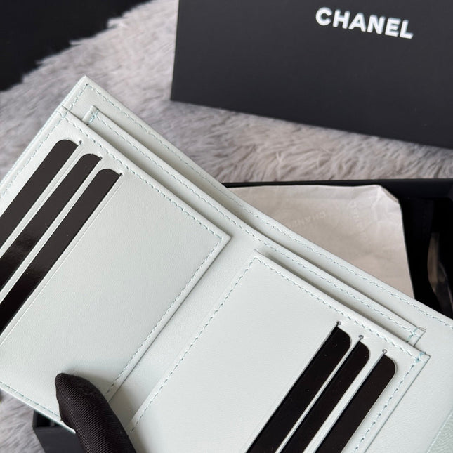 CHANEL 25S CF SMALL TRI FOLD WALLET 11 IN SOFT MINT CAVIAR GOLD HARDWARE