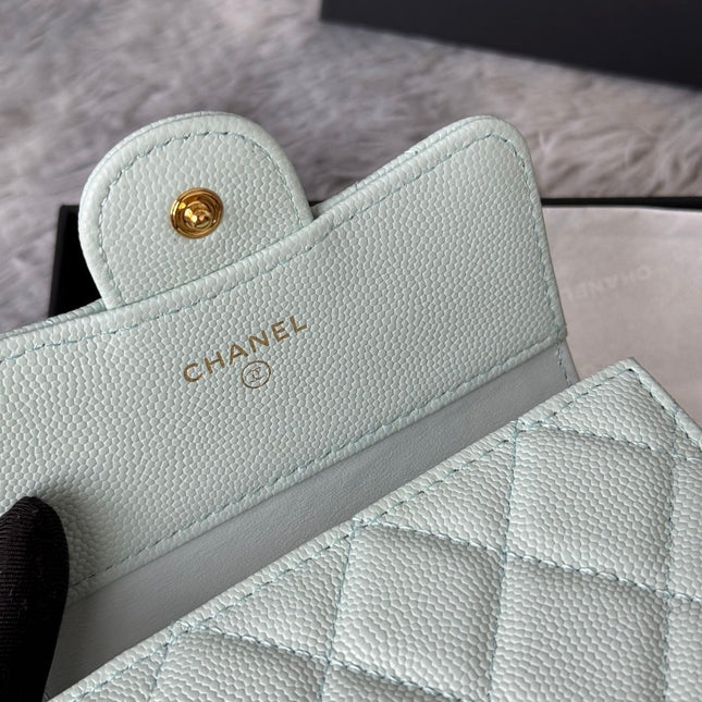 CHANEL 25S CF SMALL TRI FOLD WALLET 11 IN SOFT MINT CAVIAR GOLD HARDWARE