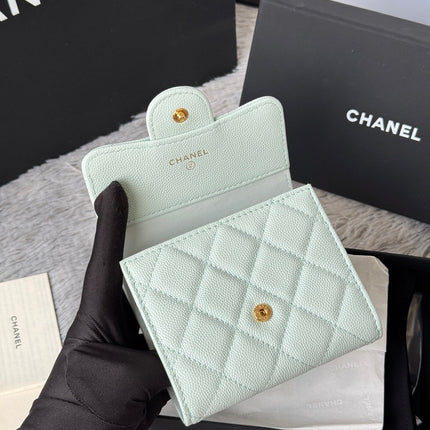 CHANEL 25S CF SMALL TRI FOLD WALLET 11 IN SOFT MINT CAVIAR GOLD HARDWARE