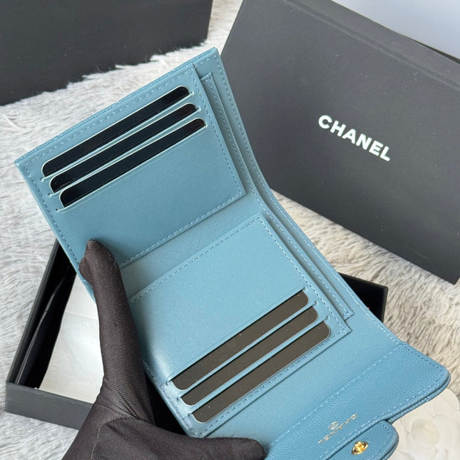 CHANEL 25S CF SMALL TRI FOLD WALLET 11 IN SLATE BLUE CAVIAR GOLD HARDWARE