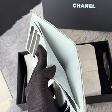 CHANEL 25S CF SMALL TRI FOLD WALLET 11 IN SOFT MINT CAVIAR GOLD HARDWARE