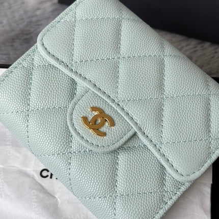 CHANEL 25S CF SMALL TRI FOLD WALLET 11 IN SOFT MINT CAVIAR GOLD HARDWARE
