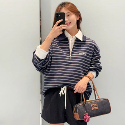 MIUMIU STRIPED ZIP POLO SHIRT STYLE 42