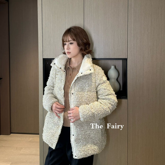 MONCLER 25S COCHELLE TWEED MID-LENGTH DOWN JACKET 202