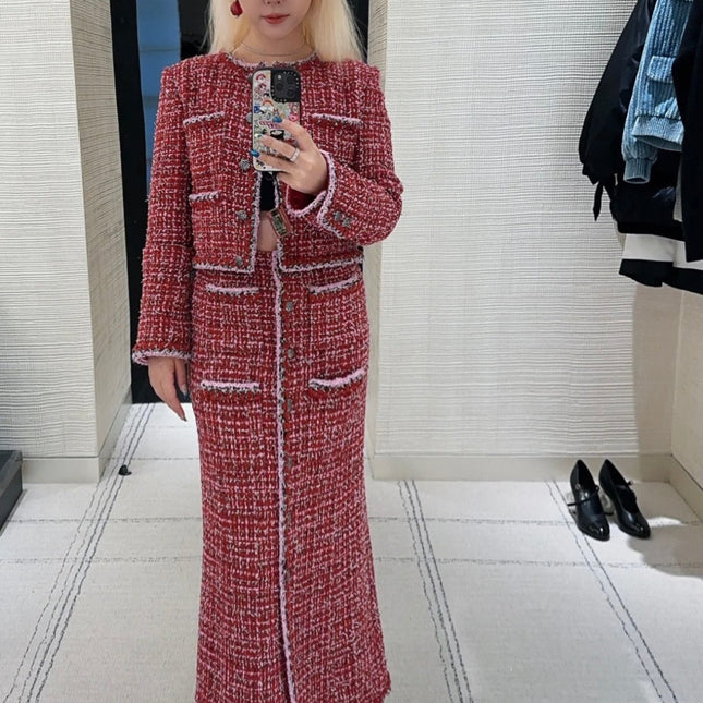 CHANEL 25S RED TWEED FOUR-POCKET SKIRT 314