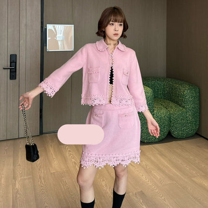 CHANEL 25S KNIT CARDIGAN WITH LACE COLLAR 415