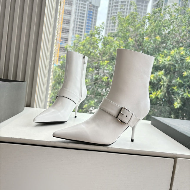 BALENCIAGA 25S ANKLE BOOTS WITH ZIPPER IN WHITE COW LEATHER SILVER HARDWARE