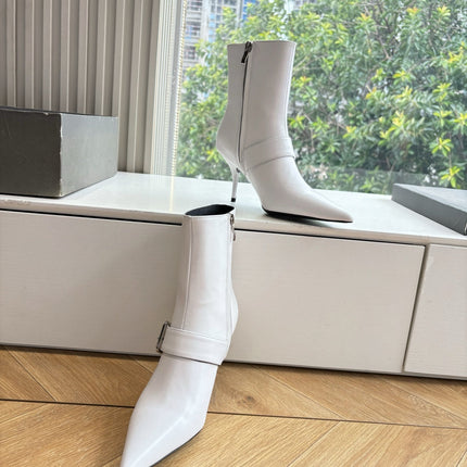 BALENCIAGA 25S ANKLE BOOTS WITH ZIPPER IN WHITE COW LEATHER SILVER HARDWARE