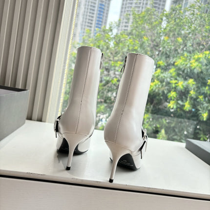 BALENCIAGA 25S ANKLE BOOTS WITH ZIPPER IN WHITE COW LEATHER SILVER HARDWARE