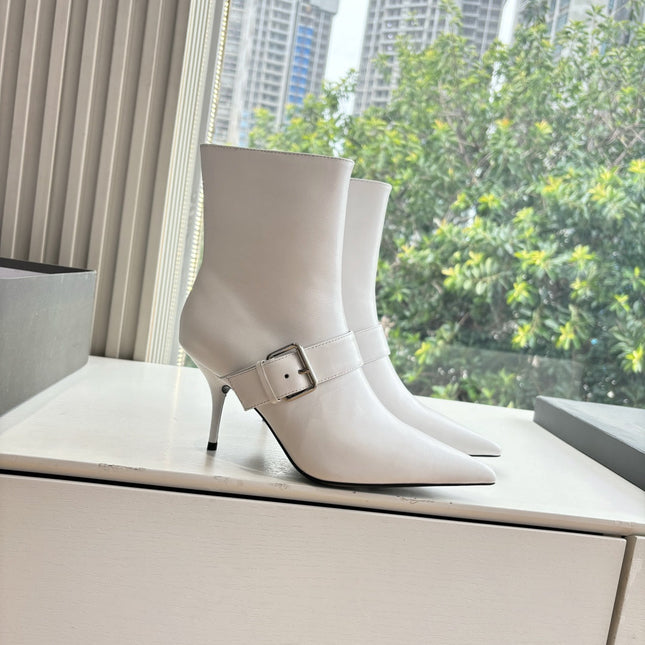 BALENCIAGA 25S ANKLE BOOTS WITH ZIPPER IN WHITE COW LEATHER SILVER HARDWARE