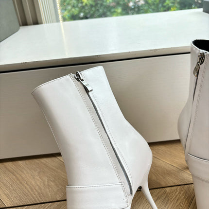 BALENCIAGA 25S ANKLE BOOTS WITH ZIPPER IN WHITE COW LEATHER SILVER HARDWARE