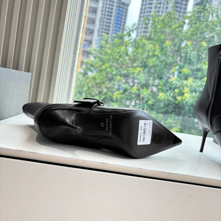 BALENCIAGA 25S ANKLE BOOTS WITH ZIPPER IN BLACK COW LEATHER SILVER HARDWARE